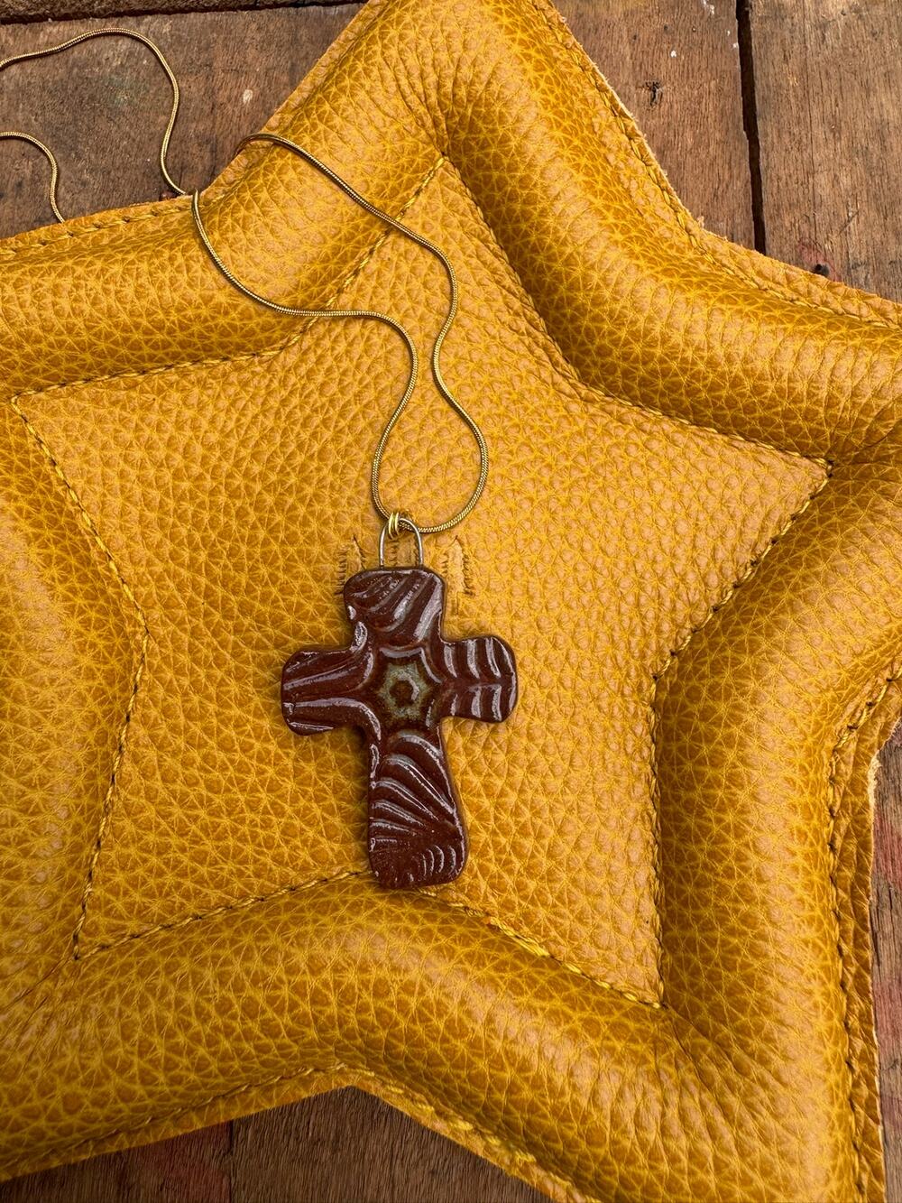 Ceramic Kiln Fired Cross Necklace Handcrafted Cross Pendant Jewelry Ceramics